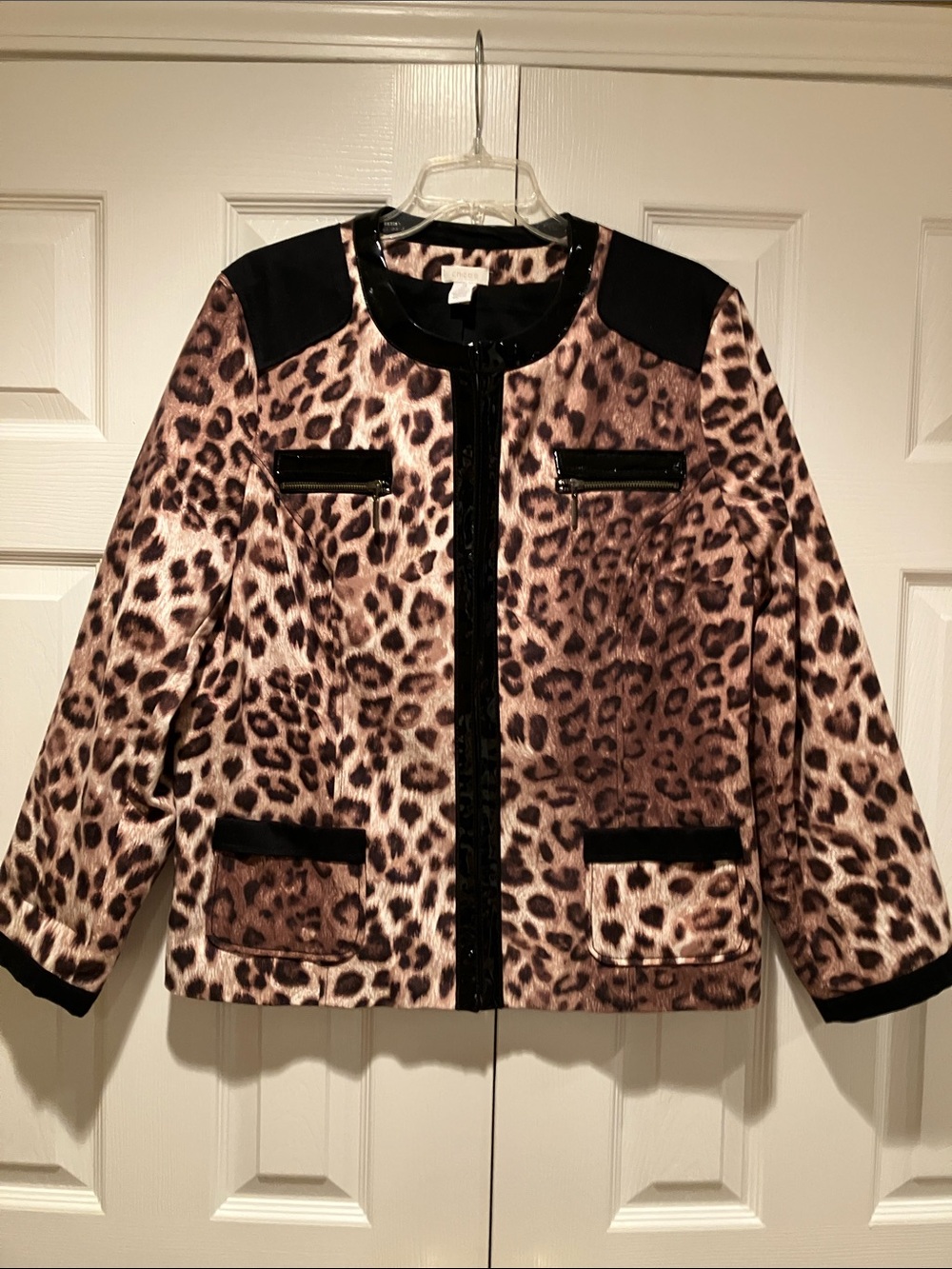 Chico's Leopard Print Jacket with Black Trim